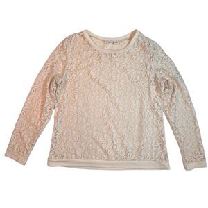 Cato Top Women XL Ivory Sheer Floral Lace Preppy Casual Cottagecore Fairy Blouse